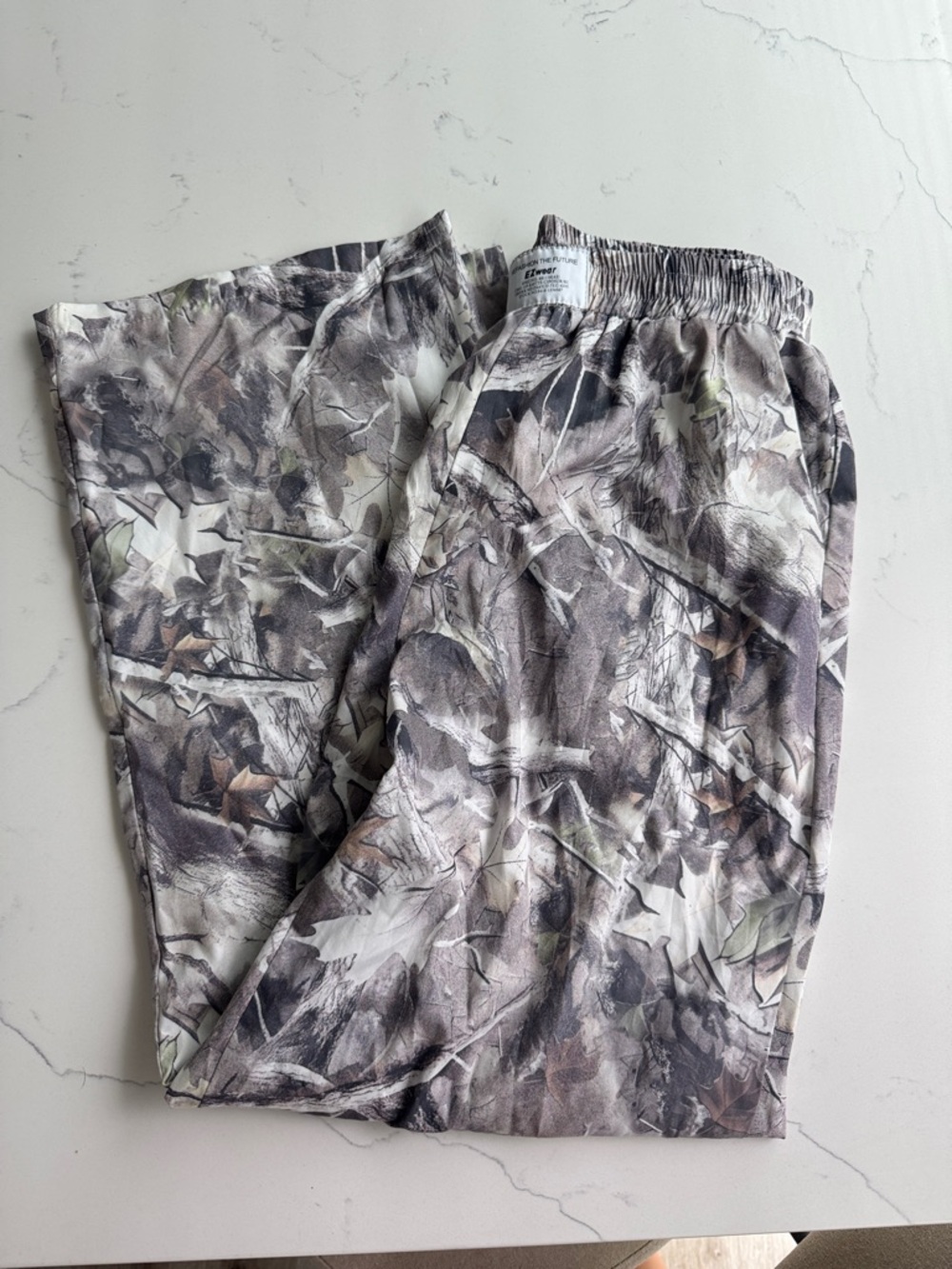 SHEIN Gray Marble Print Elastic Waist Pants